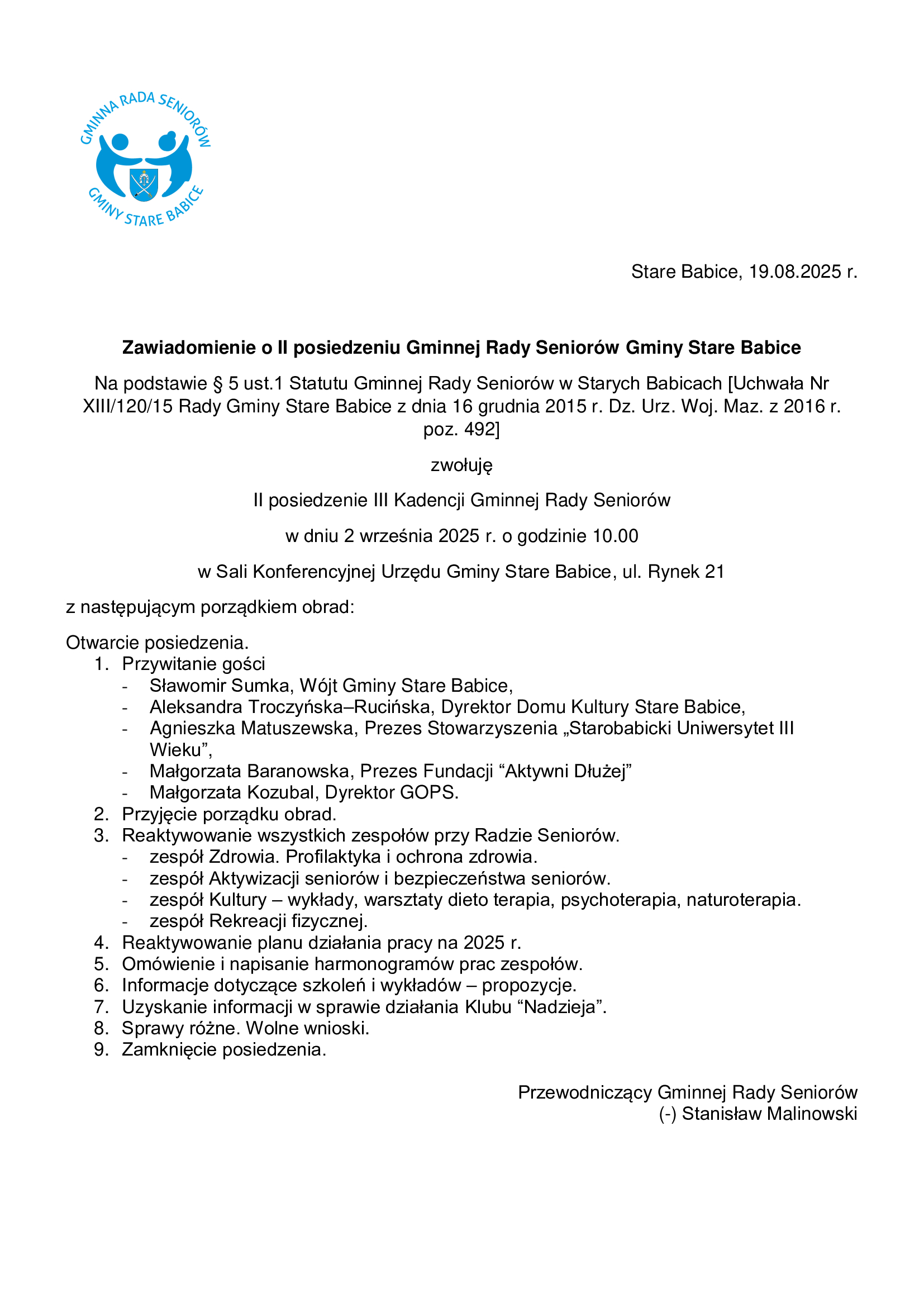 II posiedzenie III kadencji Gminnej Rady Seniorów