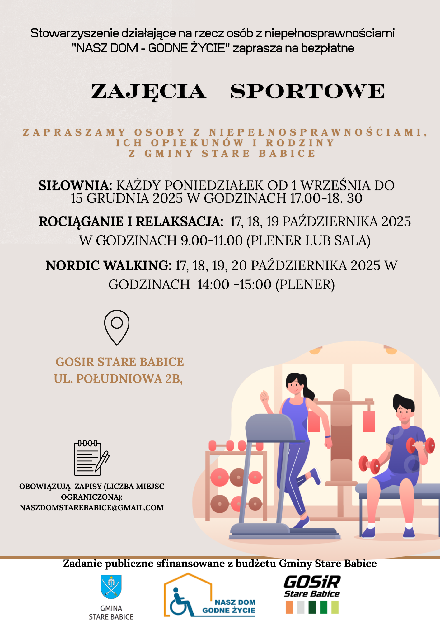 Stowarzyszenie „NASZ DOM GODNE ŻYCIE” zaprasza na bezpłatne zajęcia sportowe