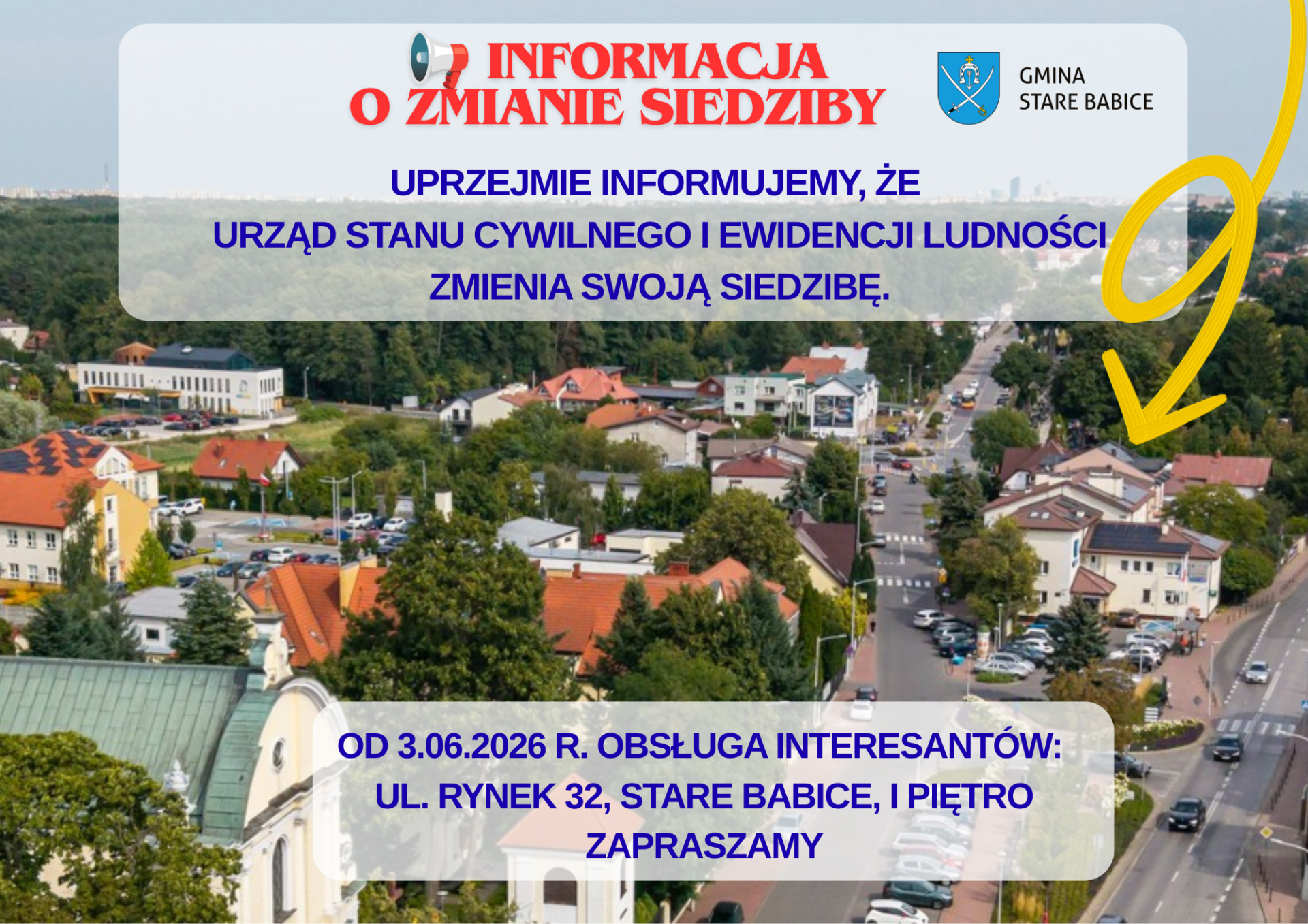 Zmiana siedziby Urzędu Stanu Cywilnego i Ewidencji Ludności – ul. Rynek 32, Stare Babice