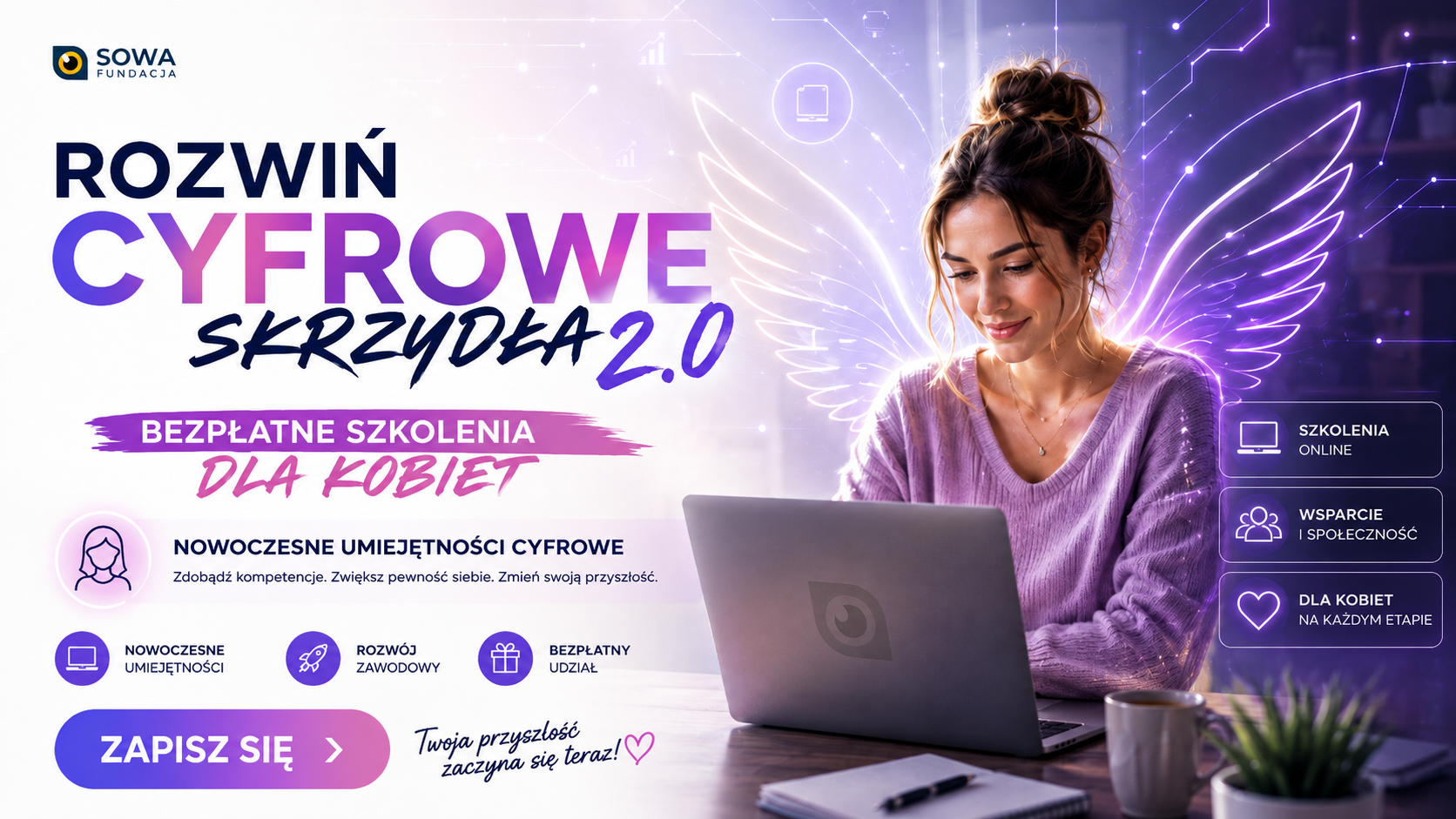 Bezpłatne szkolenia z nowoczesnych technologii dla kobiet – „Cyfrowe skrzydła 2.0”.