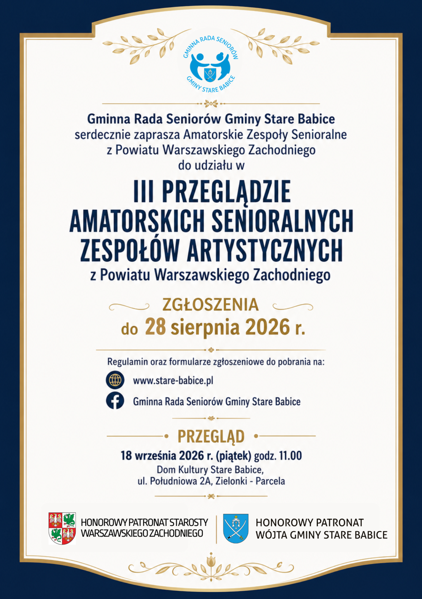 Nabór do III Przeglądu Amatorskich Senioralnych Zespołów Artystycznych z Powiatu Warszawskiego Zachodniego
