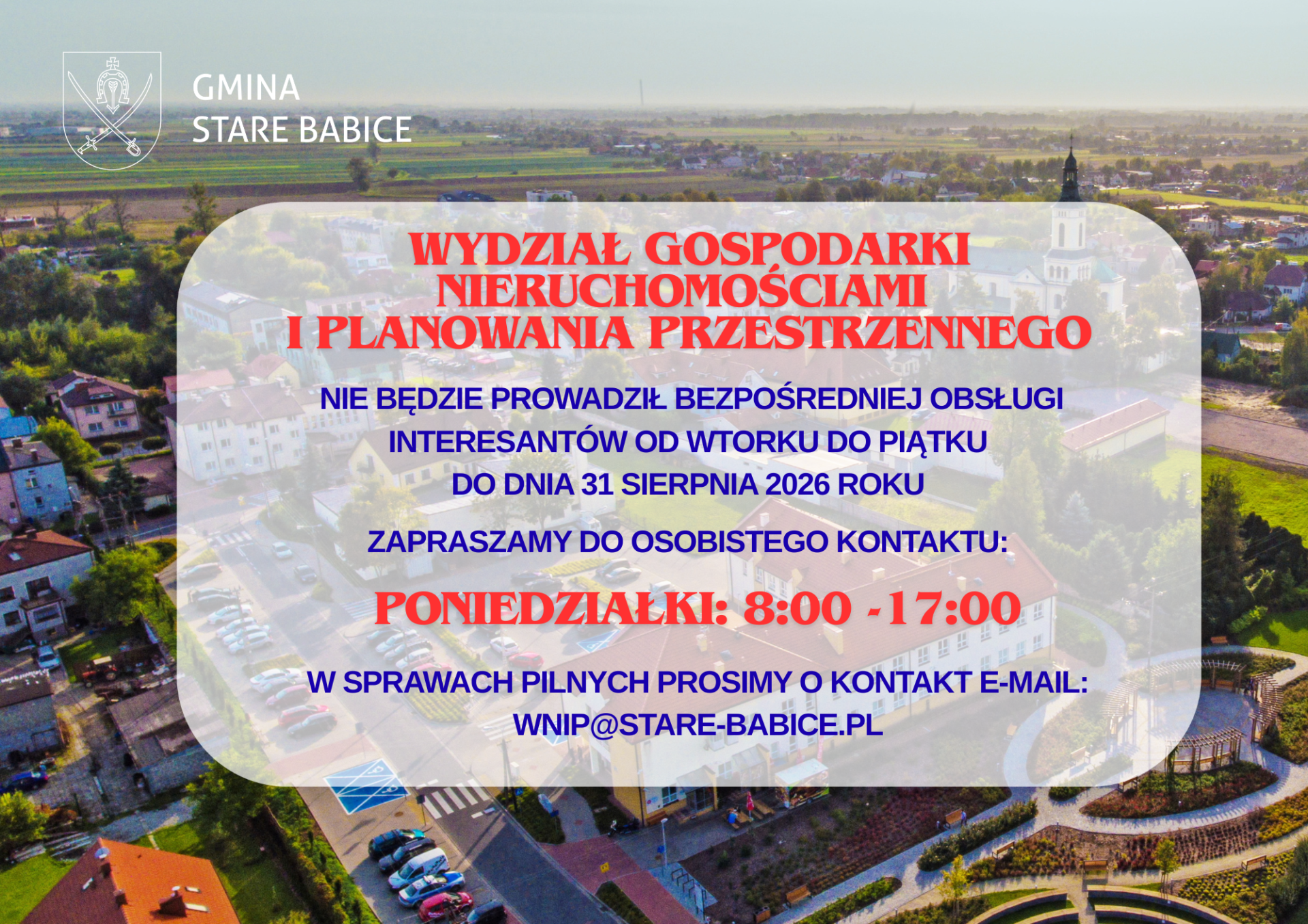 Czasowe ograniczenie bezpośredniej obsługi interesantów w Wydziale Gospodarki Nieruchomościami i Planowania Przestrzennego