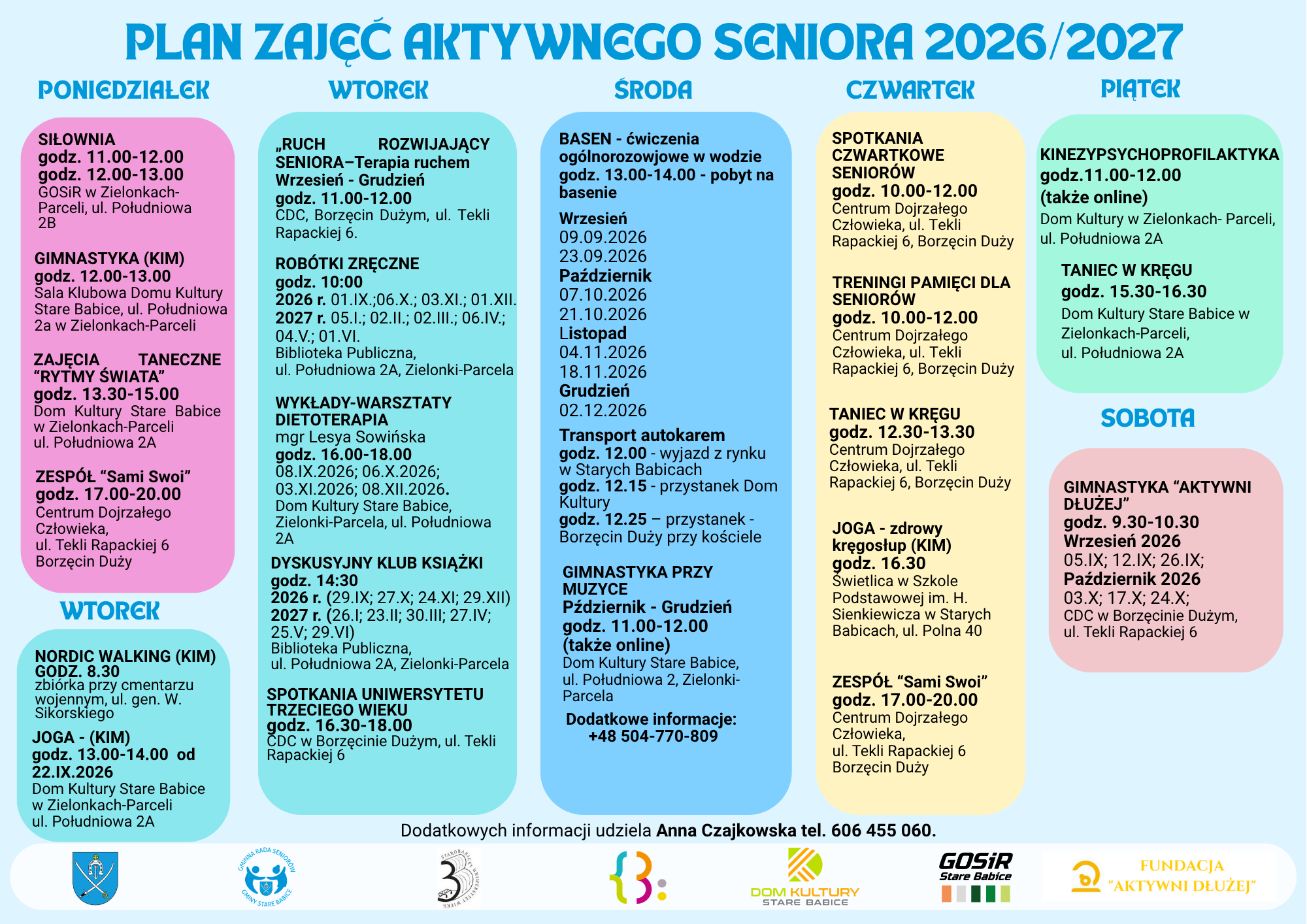 🌿 AKTYWNY SENIOR – HARMONOGRAM ZAJĘĆ 2026/2027 🌿