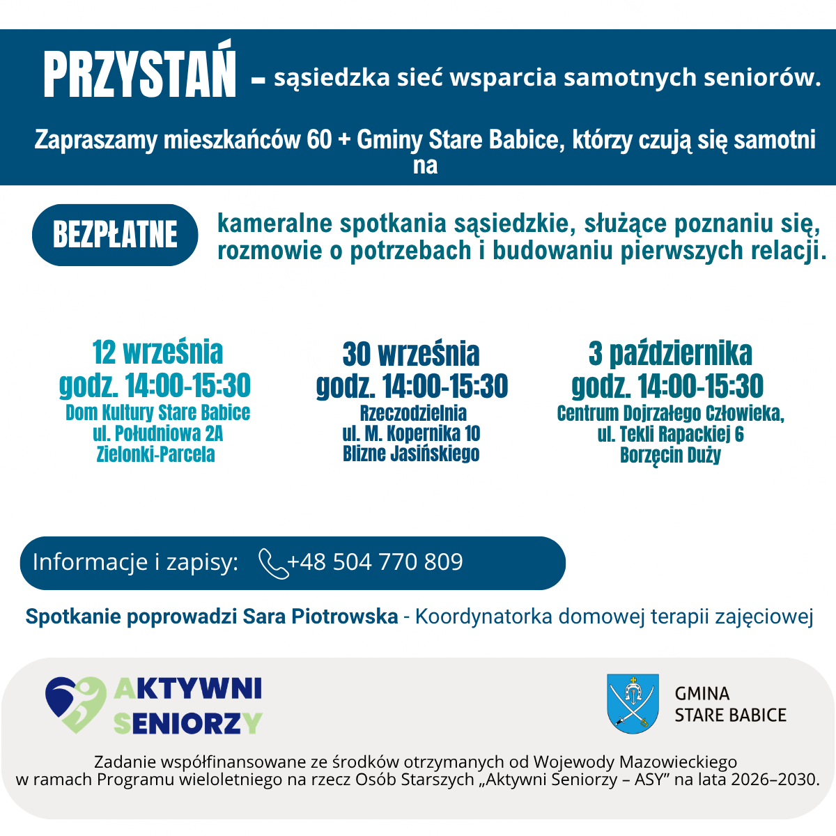 PRZYSTAŃ – sąsiedzka sieć wsparcia samotnych seniorów, zaczynamy już 12 września!