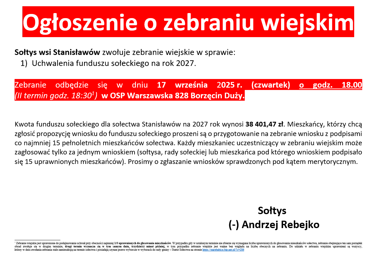 Zebranie wiejskie wsi Stanisławów