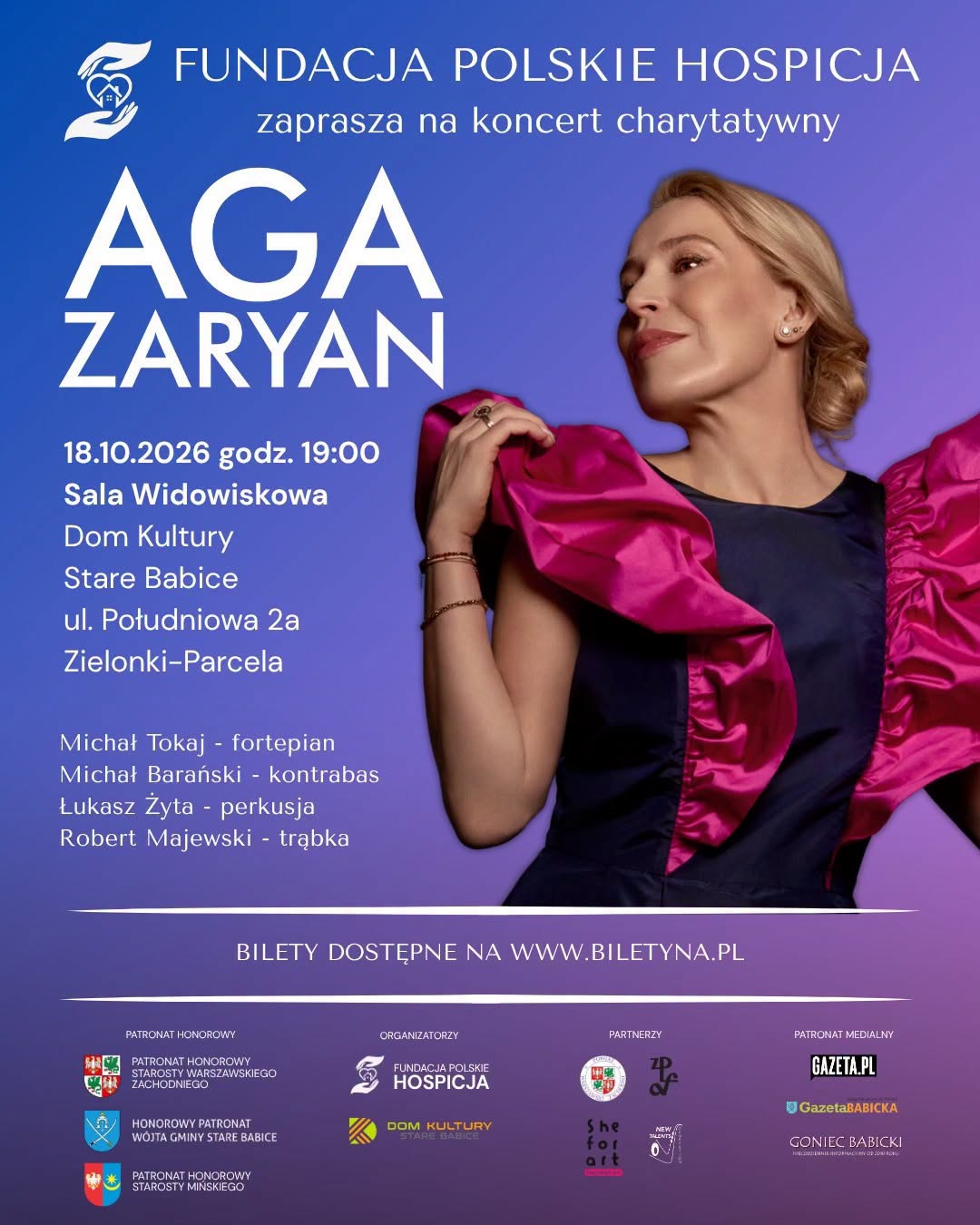 Fundacja Polskie Hospicja zaprasza na Koncert charytatywny Agi Zaryan