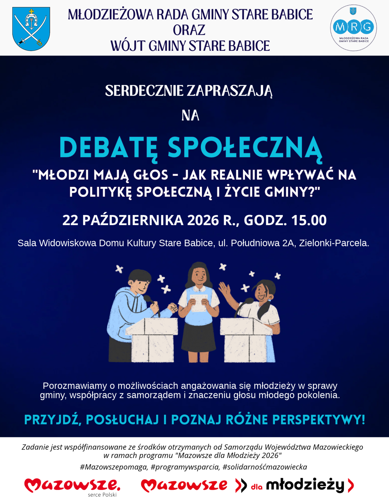 DEBATA SPOŁECZNA w ramach zadania „Uczestniczę, decyduję, działam!” – MŁODZI MAJĄ GŁOS! Jak realnie wpływać na politykę społeczną i życie gminy?
