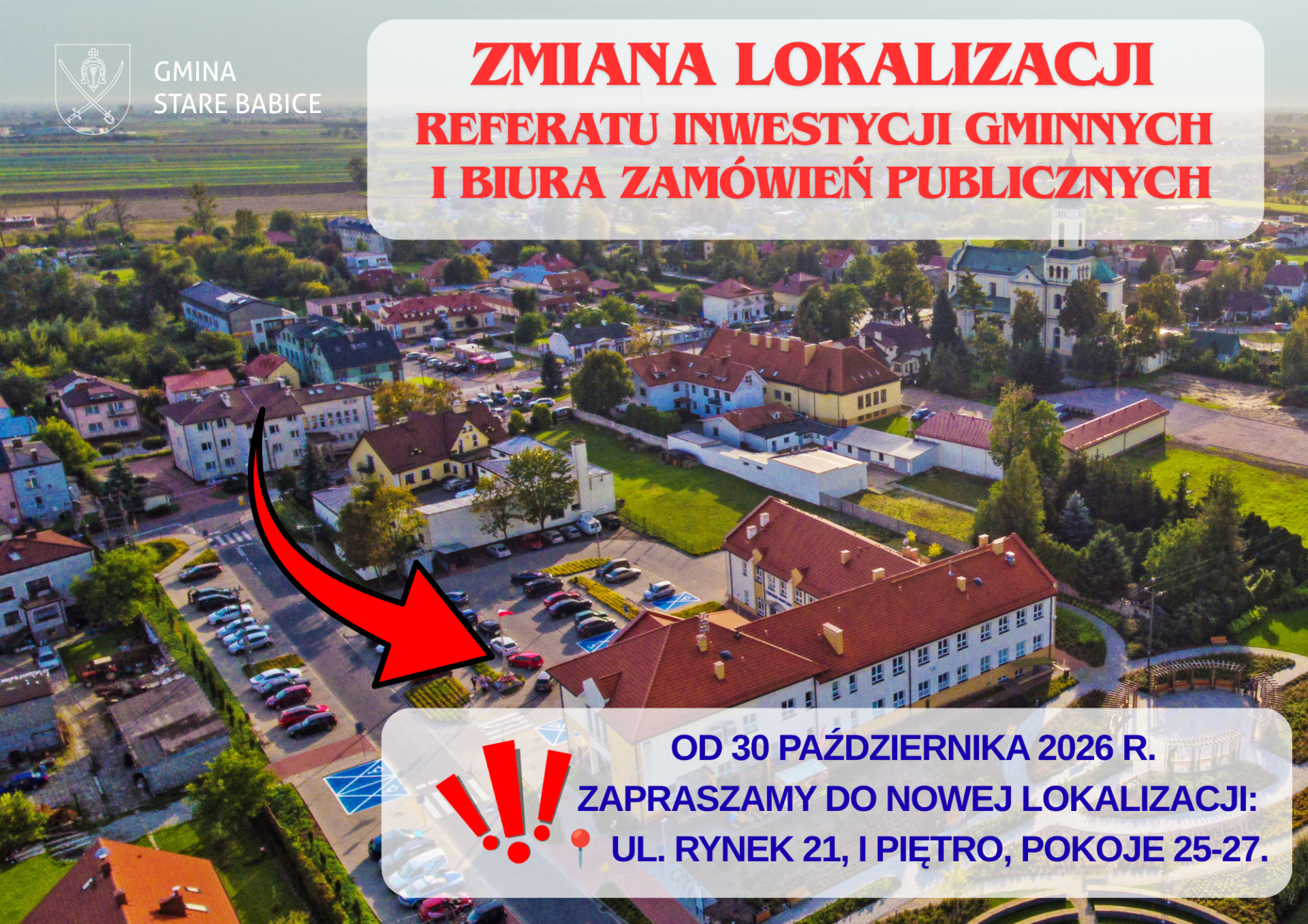 📢 Zmiana lokalizacji Referatu Inwestycji Gminnych i Biura Zamówień Publicznych